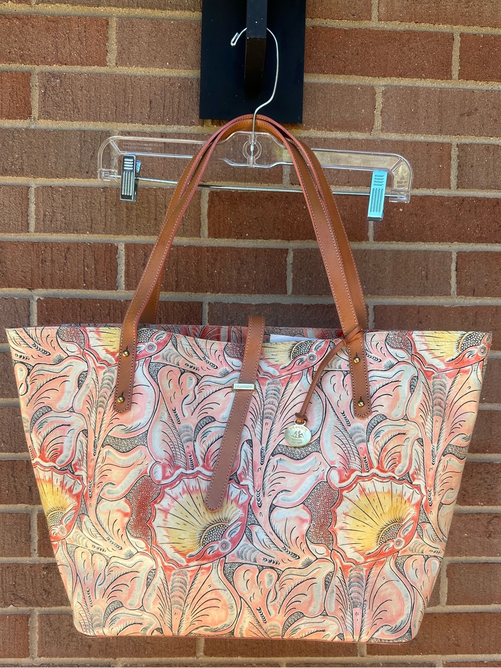 Brahmin All Day Tote Sunset Batik Floral Embossed Leather Tote Bag